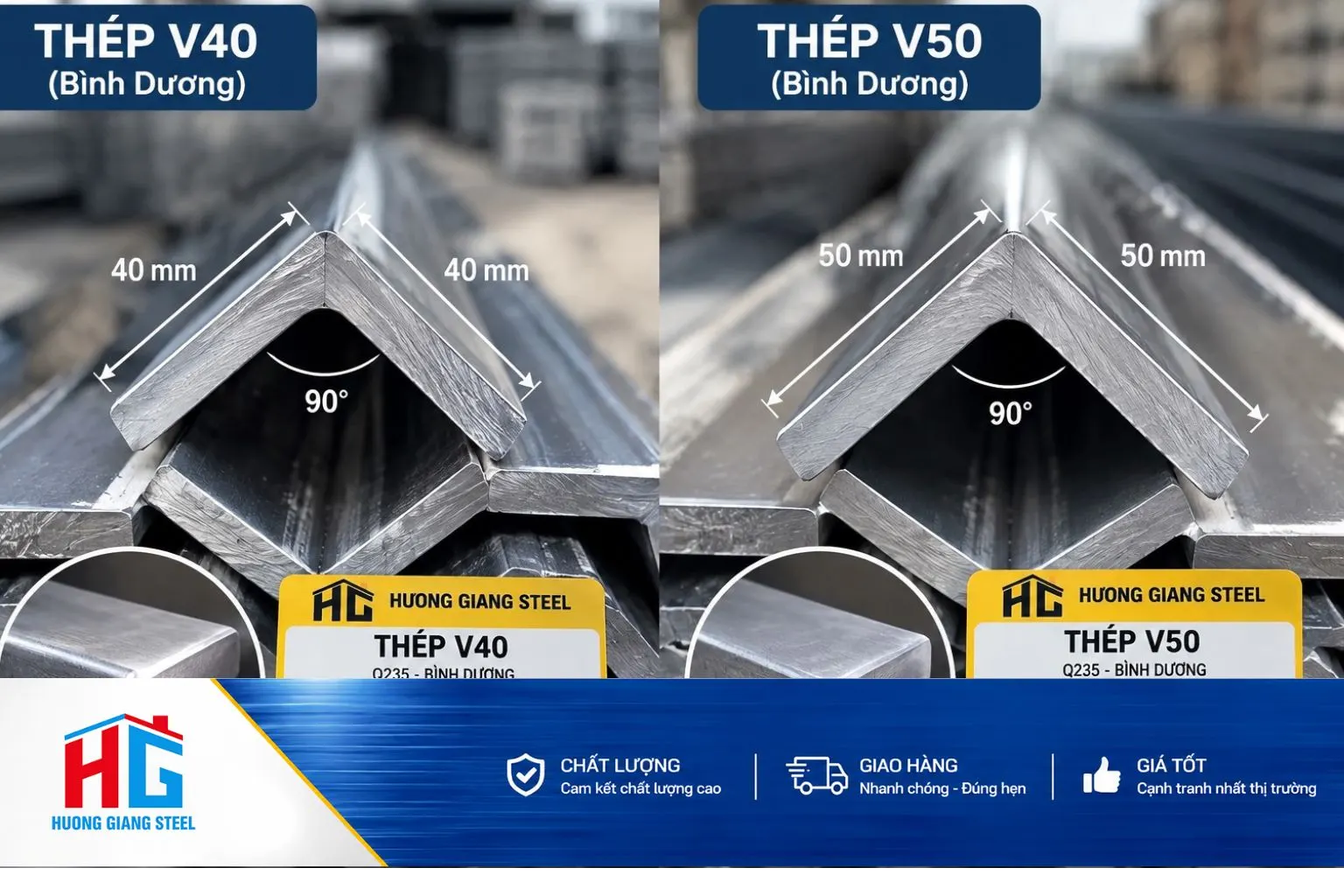 Thép V góc đều 25x25 đến 100x100 - Kho Bình Dương
